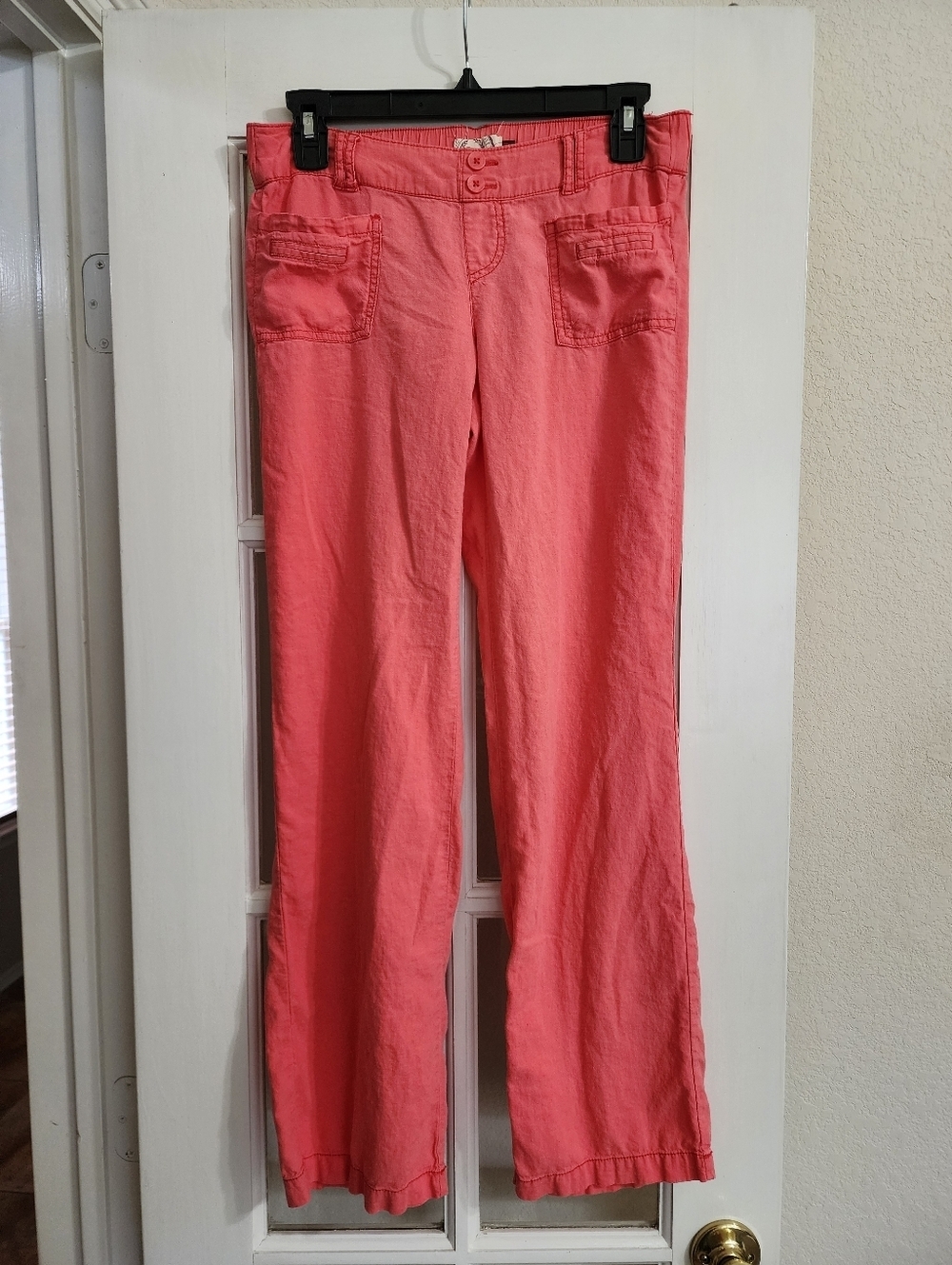 SO Coral Linen Blend Pull On Pants Small Elastic Waist Summer Coastal